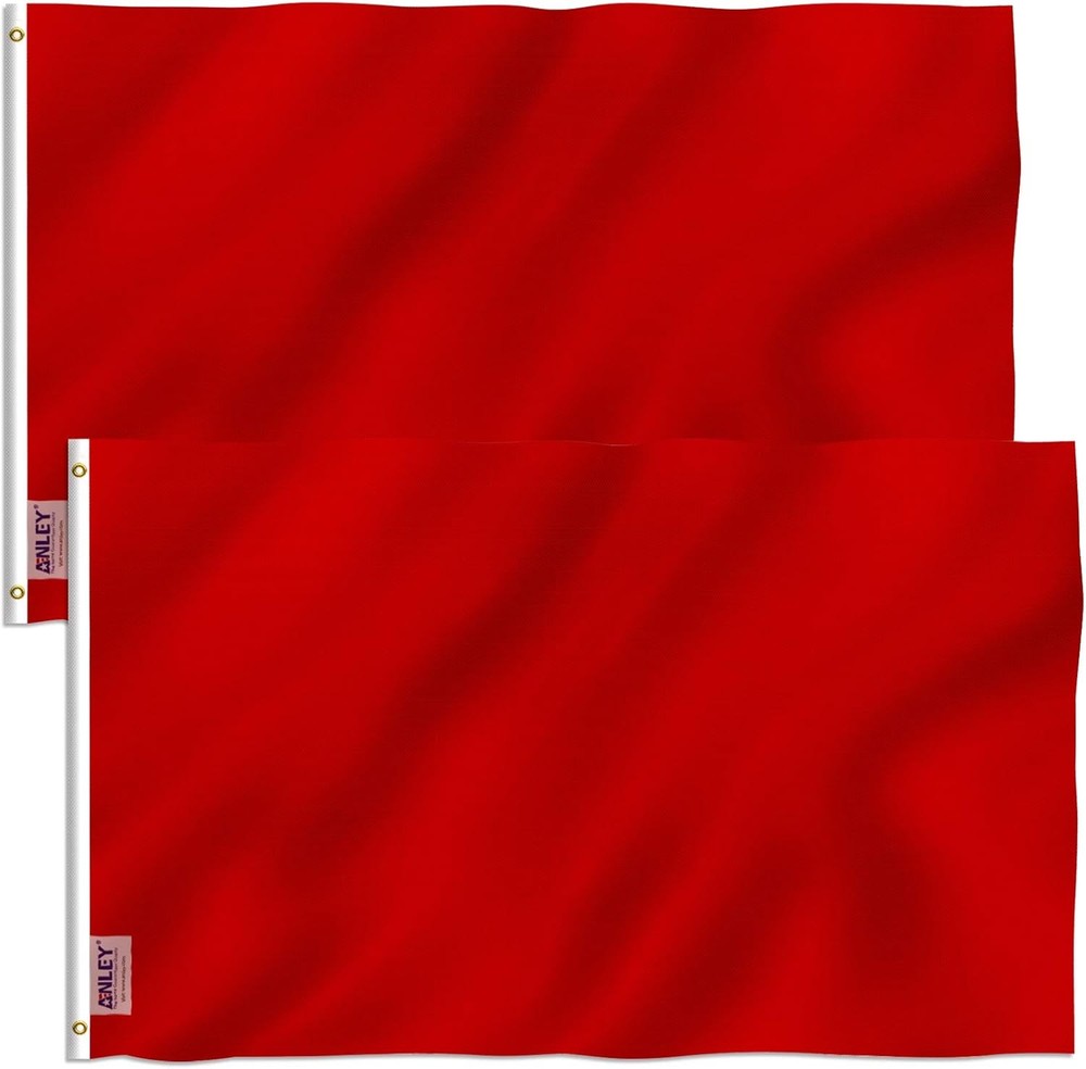 Anley Pack of 2 Fly Breeze 3x5 Foot Solid Red Flag - Plain Red Flags Polyester