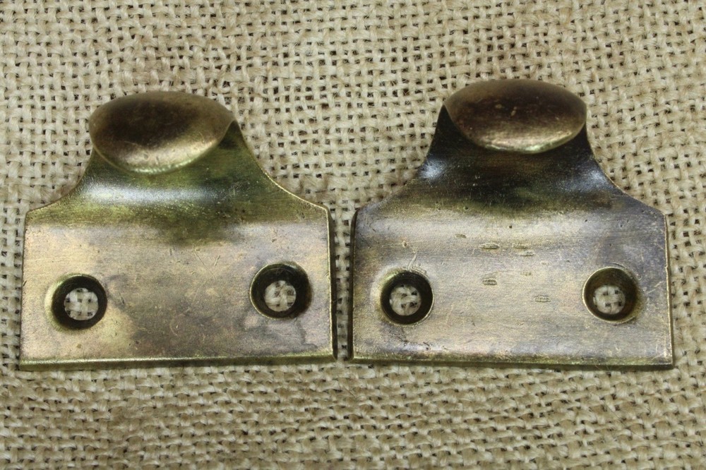 2 Old Window Sash Lifts 1 5/8 Pulls Cast Satin Solid Brass Smooth Light Tarnish