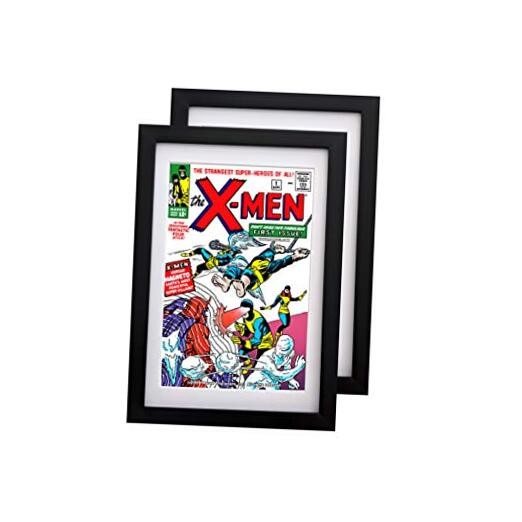 Comic Book Frame 2 Pack, MDF Wood Frame, Acid-Free BLACK FRAME. WHITE MAT