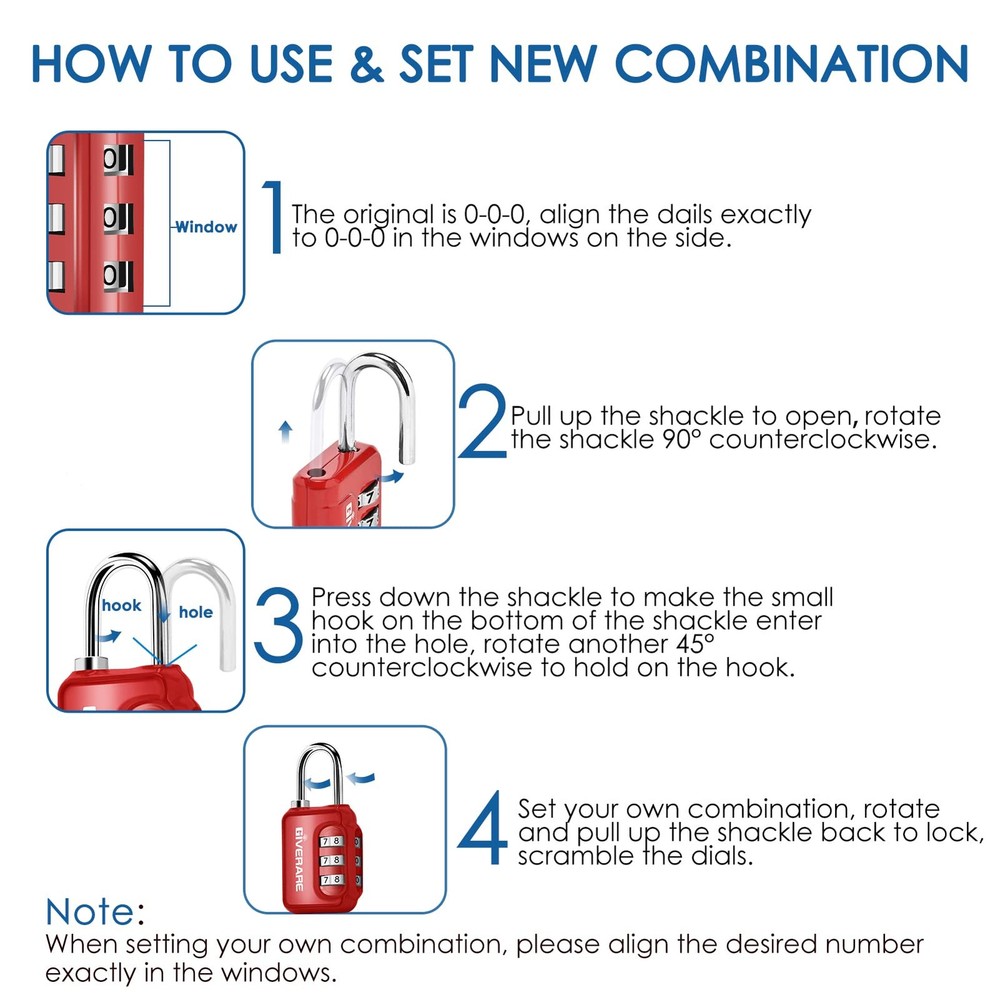 2 Pack Combination Lock, 3-Digit Padlock Keyless, Resettable Luggage Locks for B
