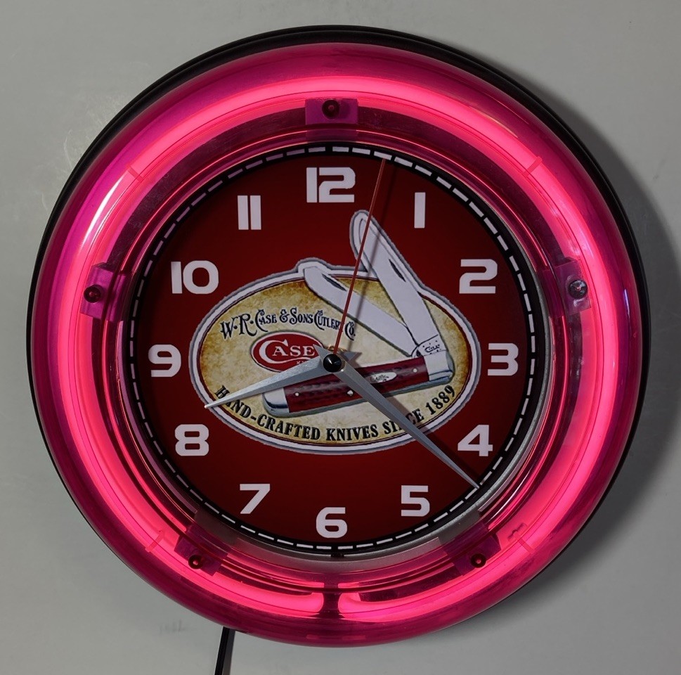 Case Knives logo neon wall clock