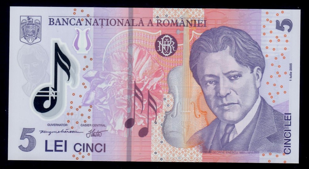 Romania 5 Lei 2005 P118e Mint Unc. Polymer Issue