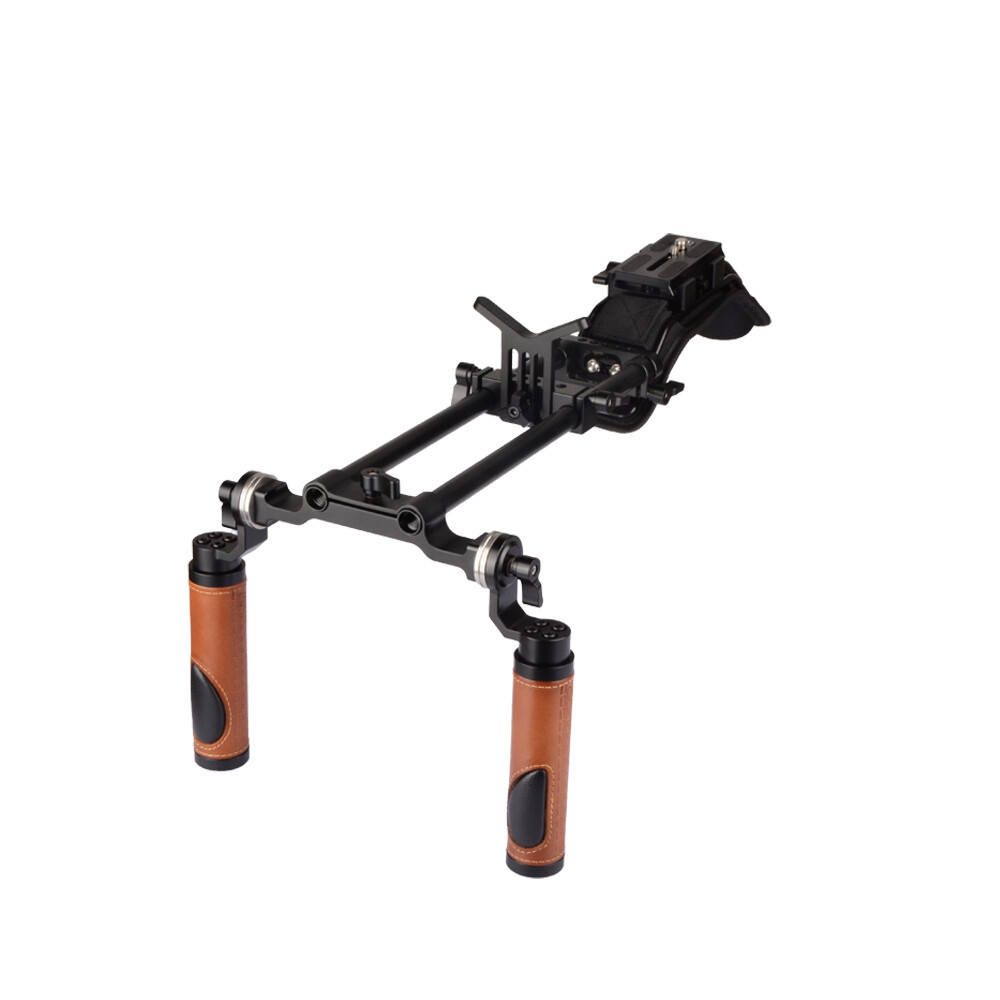 DSLR Camera Shoulder Rig w/ Manfrotto Quick Release Base Plate & Leather Handles