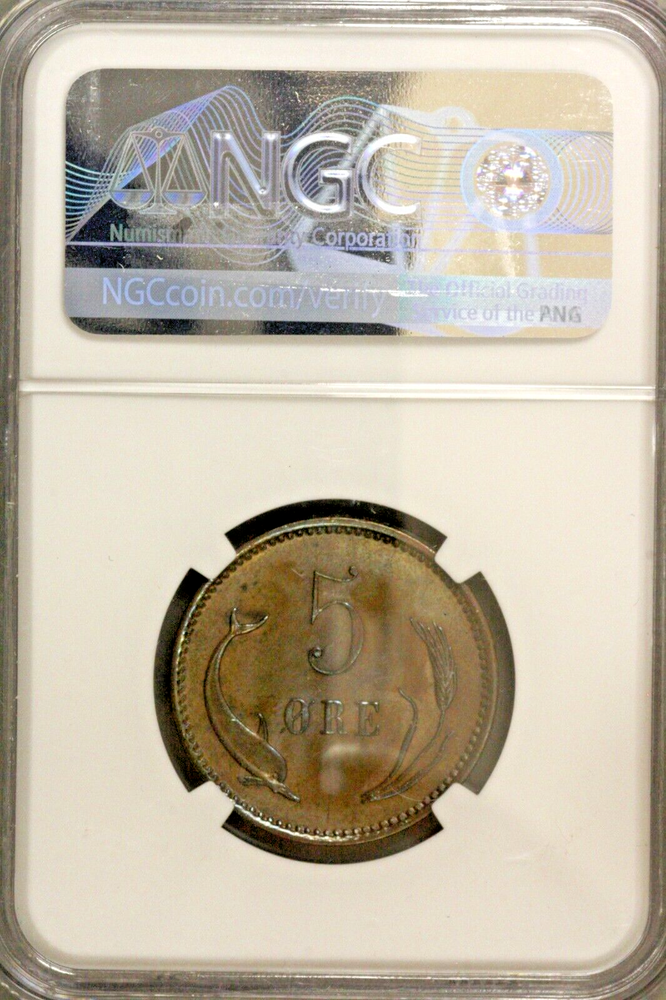 Denmark 1884 CS 5 Ore NGC MS 63 BN