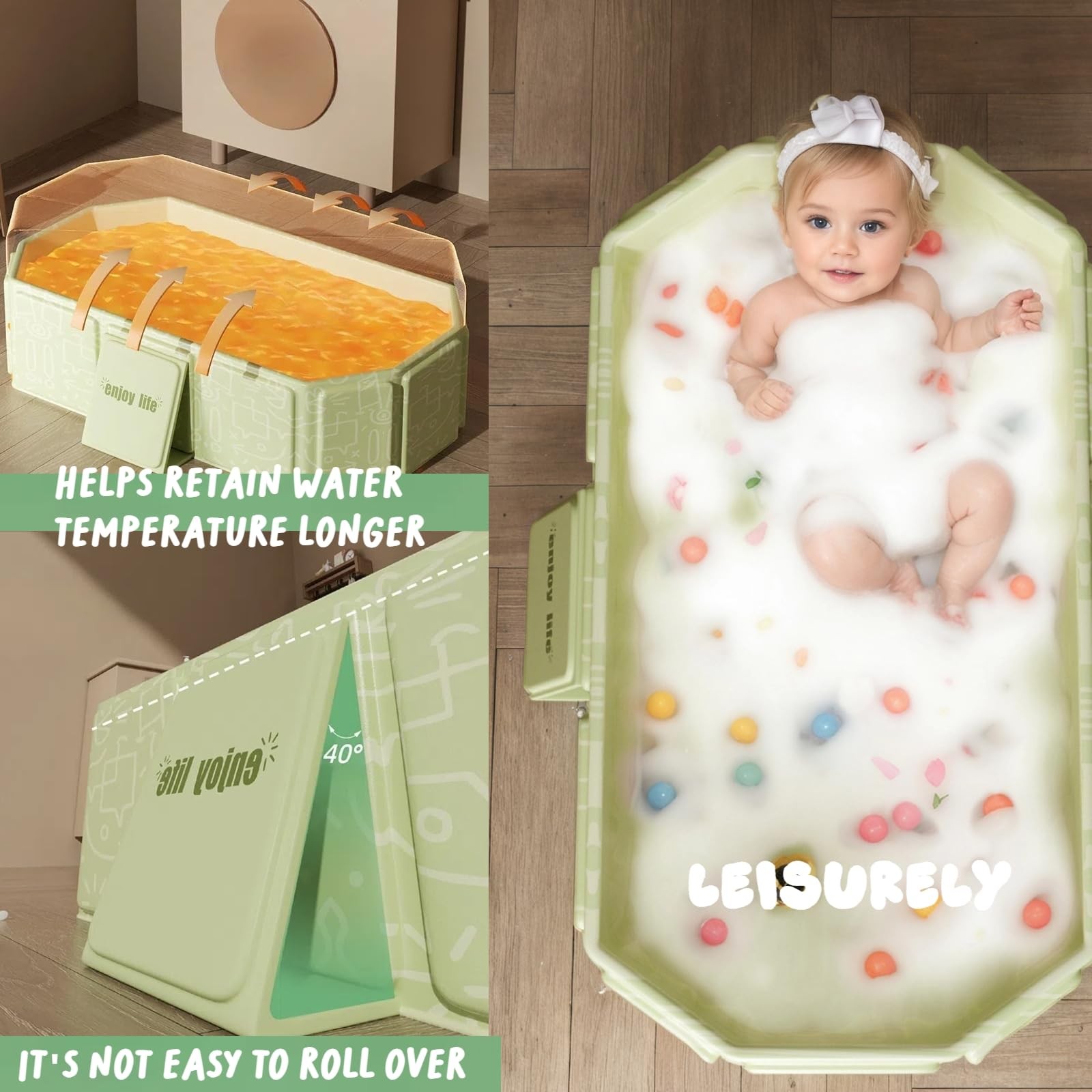 Collapsible Bathing Basin 29.5×17.7×9.8 in, Foldable Portable Tub with Drain ...