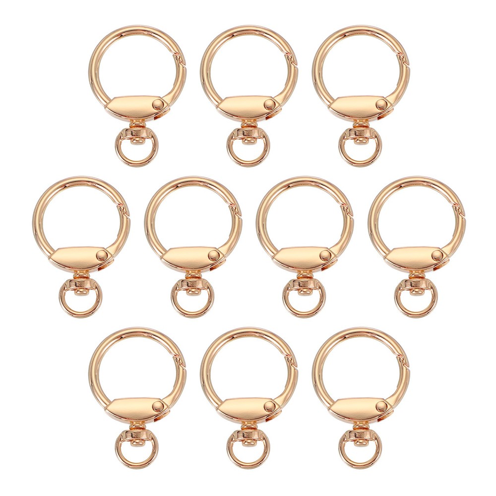 10 Pcs Round Spring Snap Hooks, Swivel Ring Trigger O Rings Buckle Light Gold