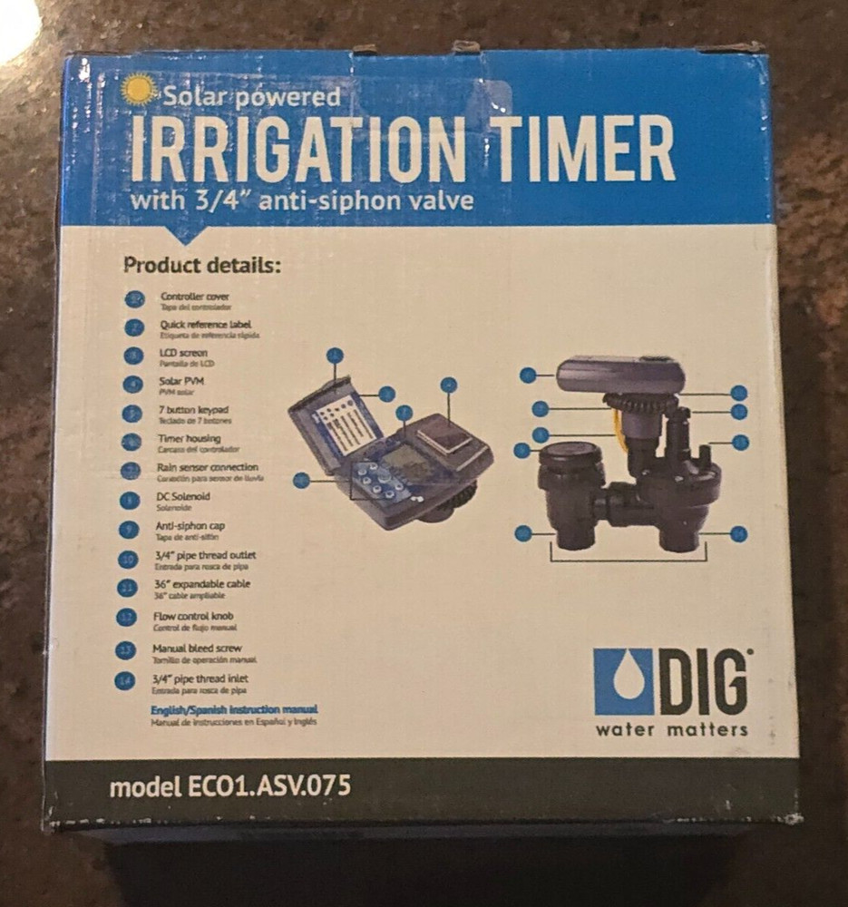 DIG Solar Powered Irrigation Timer Controller with 3/4 inch Anti-Siphon Valve