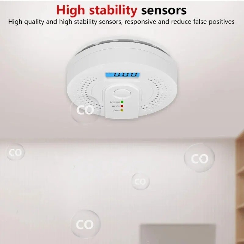 Carbon Monoxide Warning Alarm Sensor LED Digital Battery Powered