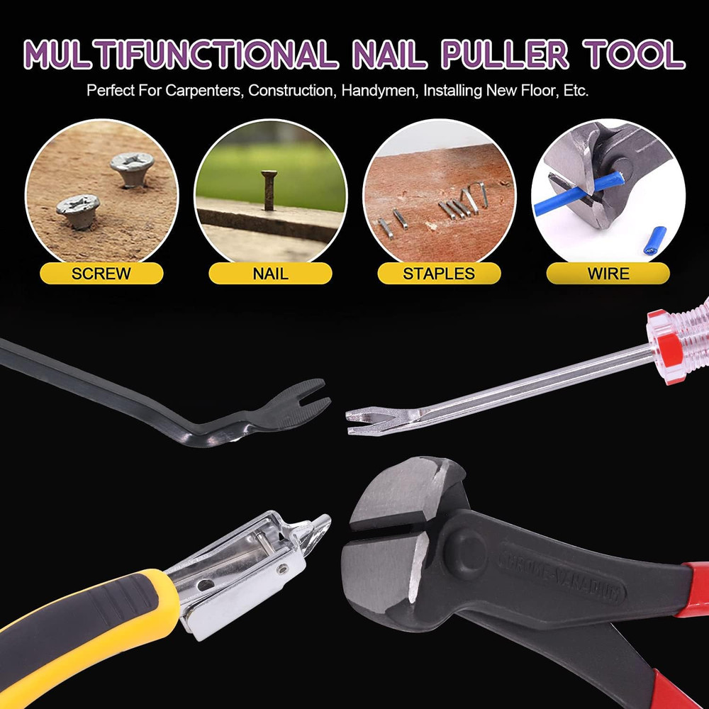 4Pcs Tack Puller Staple Remover Tool Set, Upholstery and Construction U Tip Nail