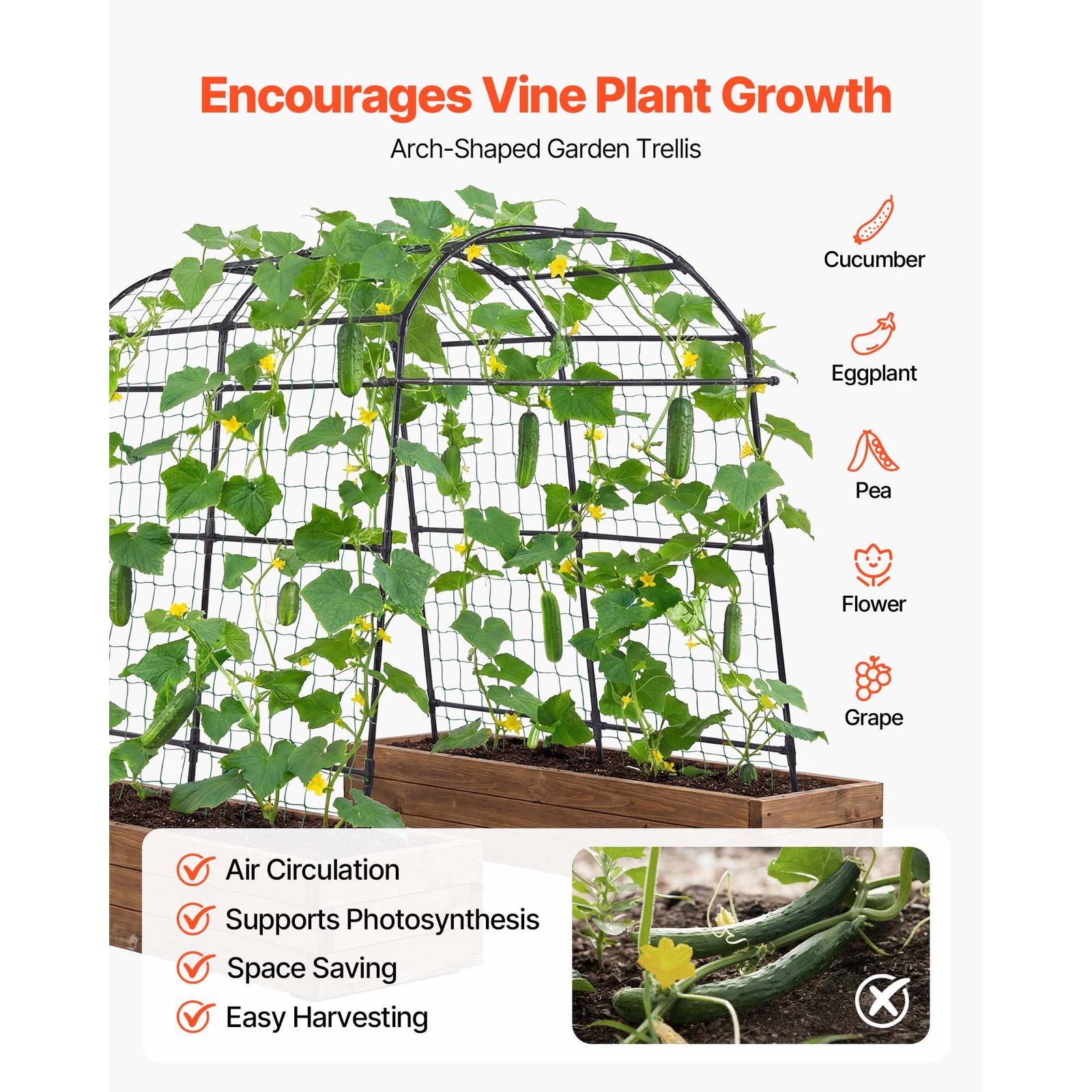 Uimoso Metal Garden Trellis for Cucumber Vines Bean U-Shape 70.87"x44.09"x82.99"