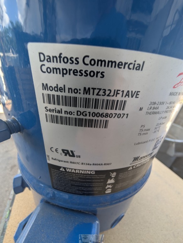 DANFOSS MTZ32JA1AVE 208-230V Compressor, New Open Box