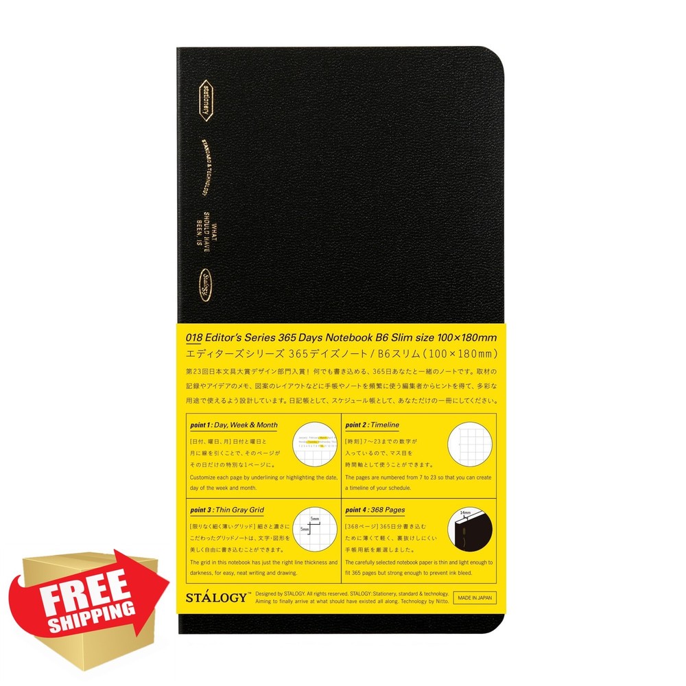 STALOGY B6 Slim Squared Notebook 365 Days Black