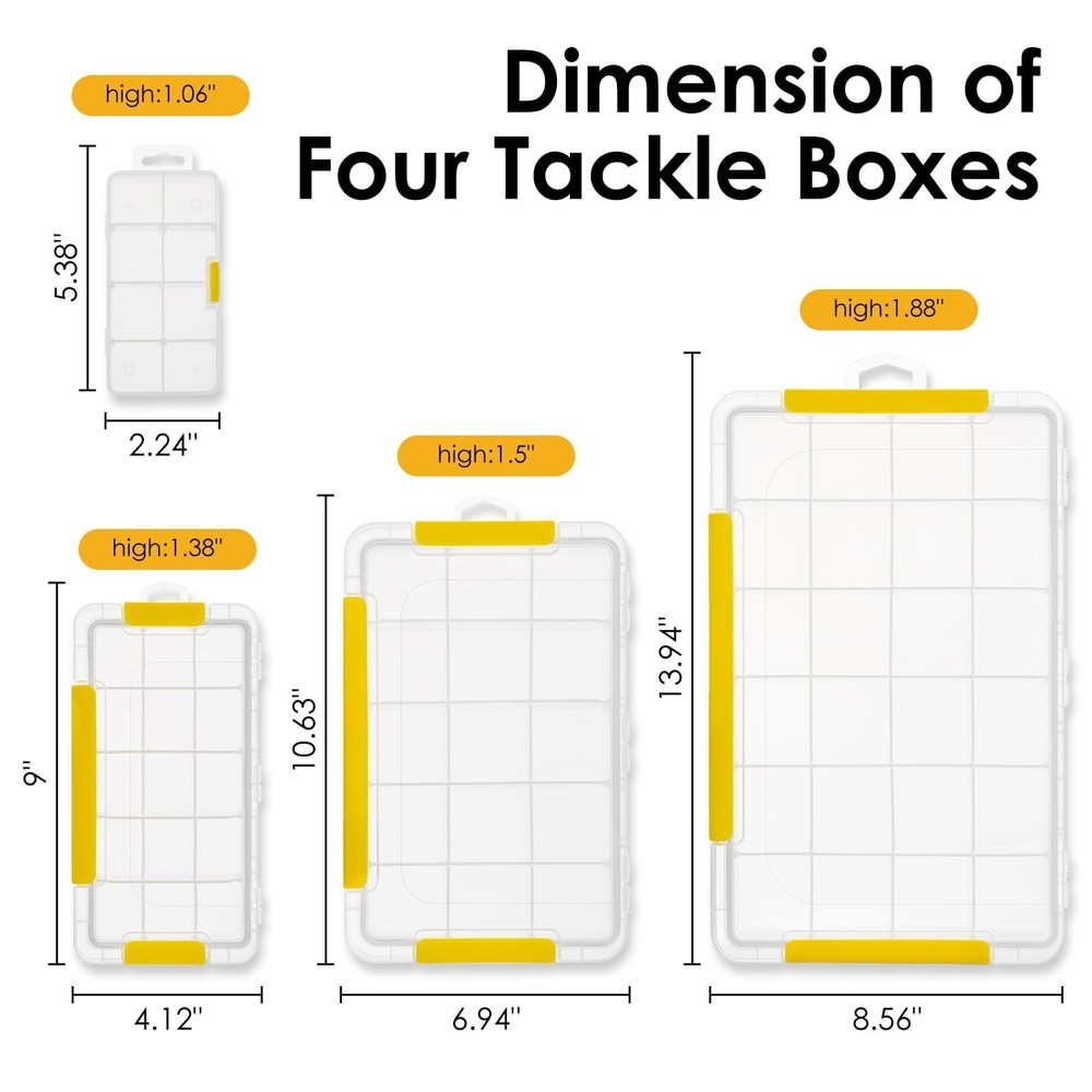Tackle Boxes, Plastic Tackle Storage Set, 4 Assorted Sizes with Removable Div...