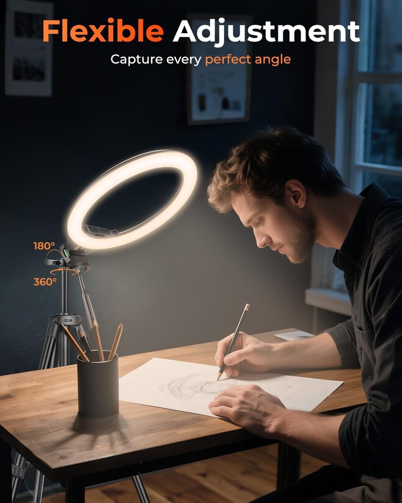 Sensyne 10'' Ring Light with 50'' Extendable Tripod Stand, LED Circle Lights wit