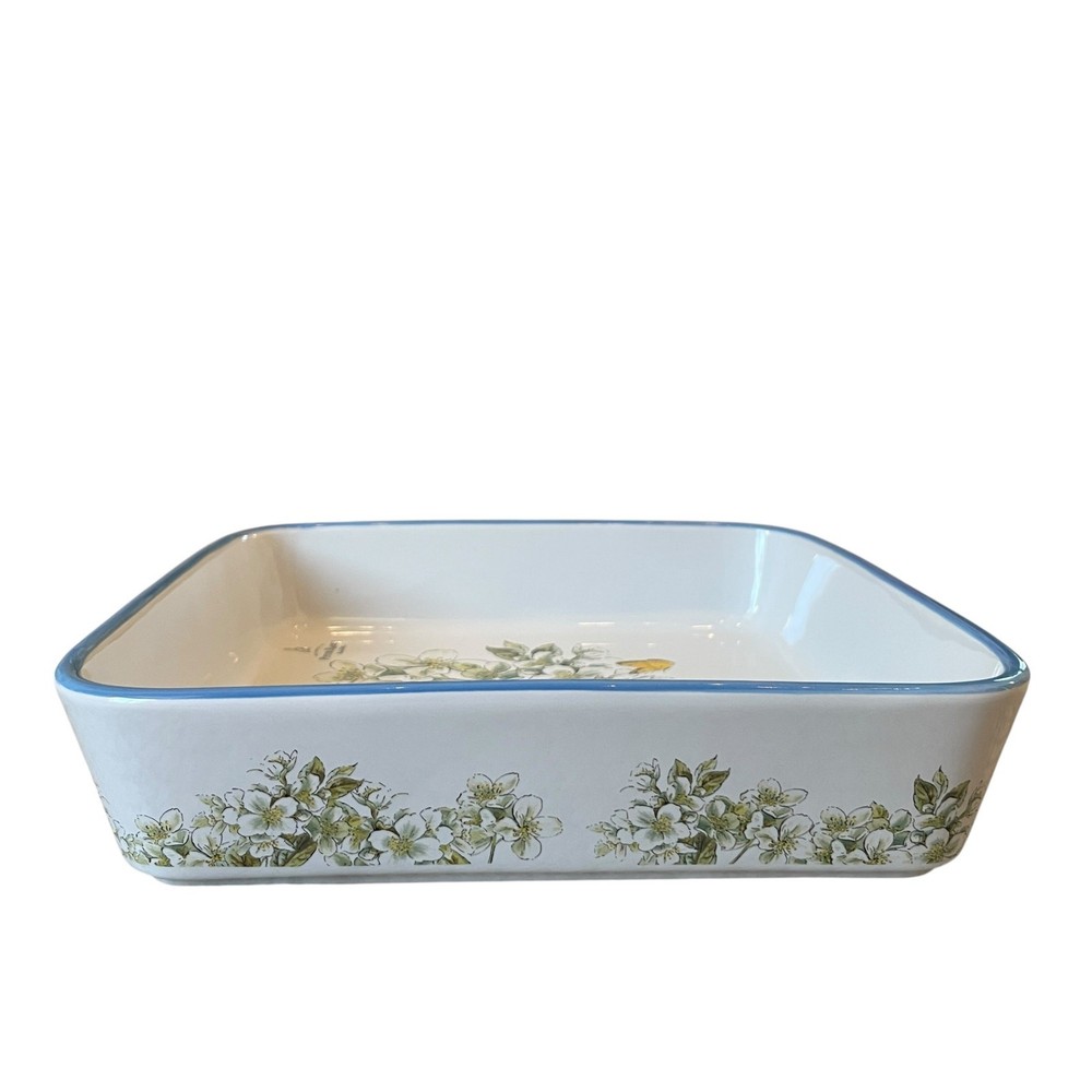 Beatrix Potter Peter Rabbit 9" Square Ceramic Baker Blue Rim Easter Bakeware NEW