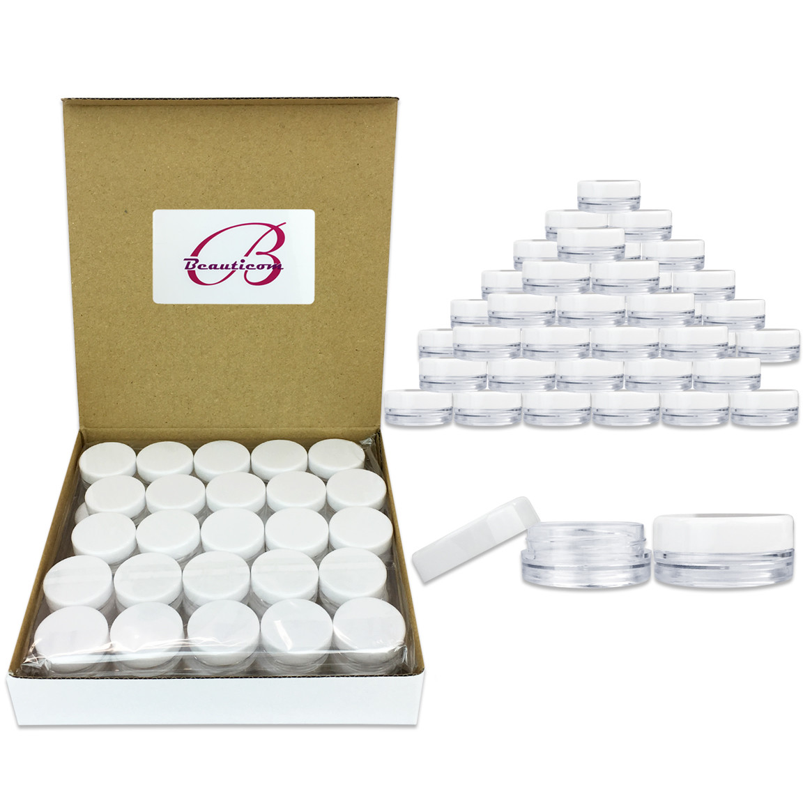 50 Jars 3 Gram 3ml Acrylic Plastic Jar Sample Containers BPA FREE