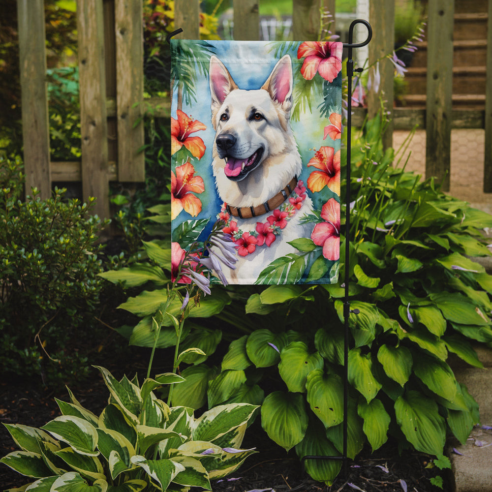White German Shepherd Luau Garden Flag