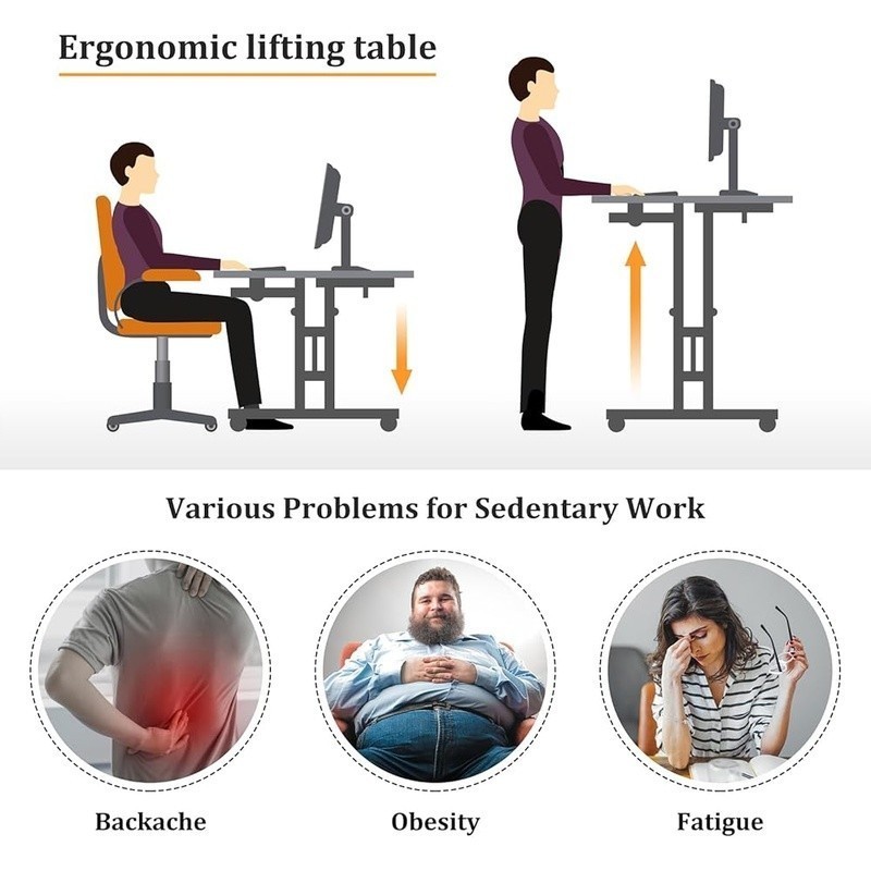 Small Standing Computer Desk W/ Wheels Mobile Stand Up Desk Portable Adjustable