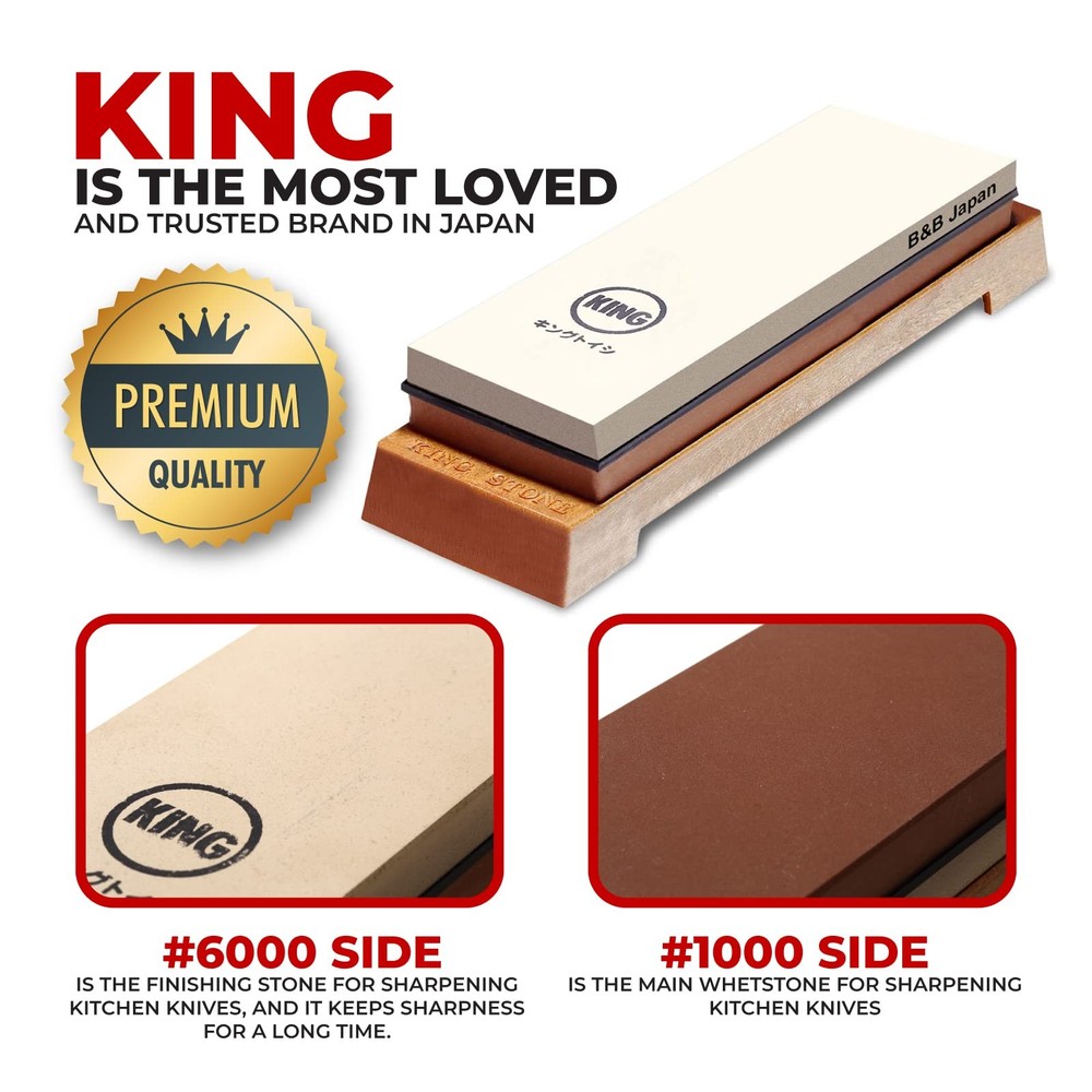 KING Whetstone Starter Set Include 1000/6000 Grit set, Brown