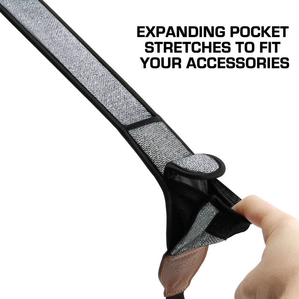 USA GEAR TrueSHOT Camera Neck Strap with Accessory Pockets (Grey Woven Pattern)