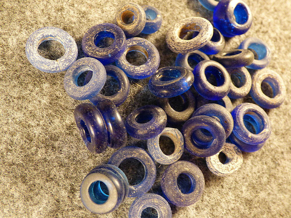 (10) Huron Indian Dutch Trade Beads Cobalt Blue Fur Trade Era 1700's