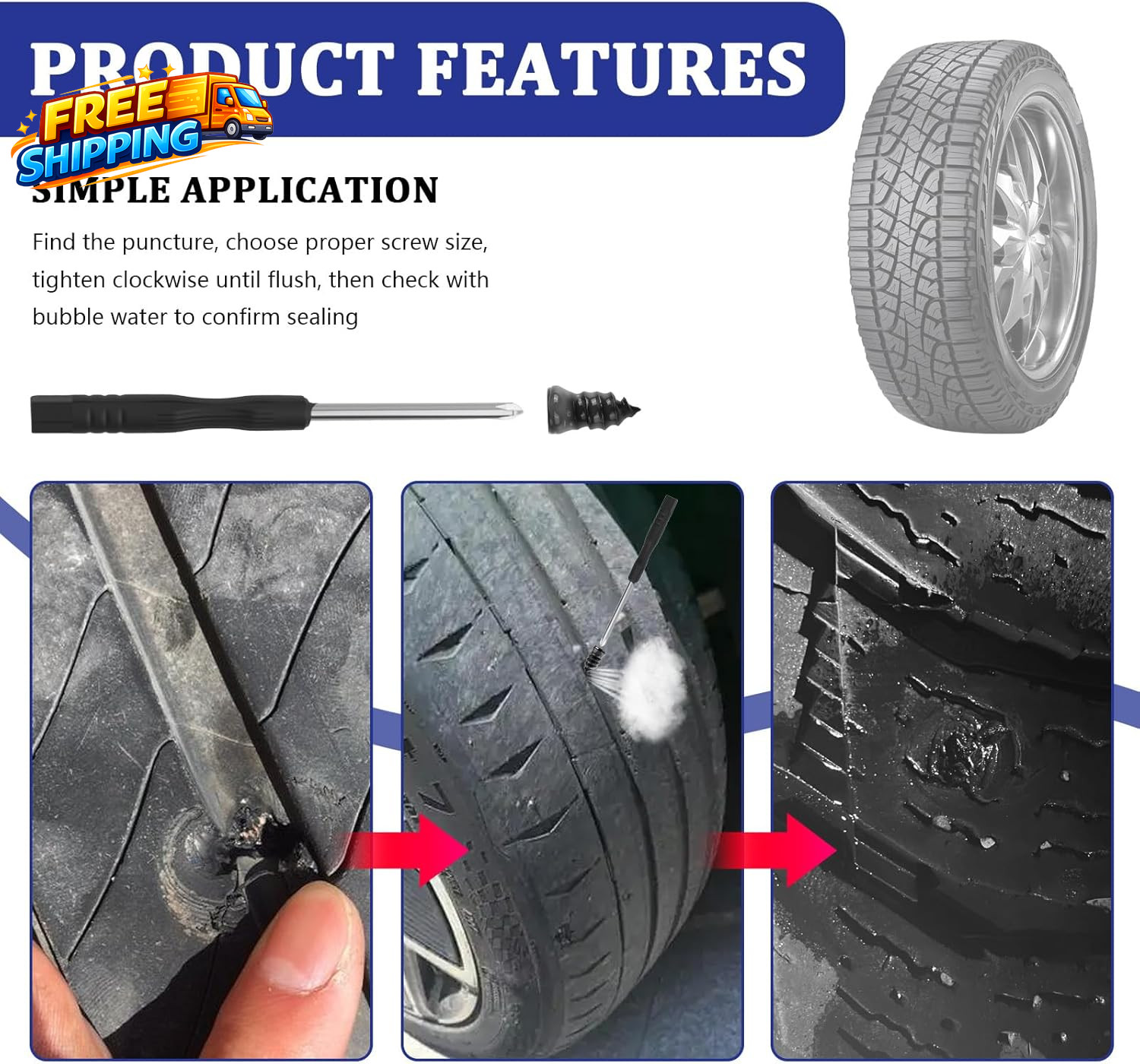 100PCS Screw Tire Plugs Kits with Screwdriver 3 Sizes Screw in Tires Plugs