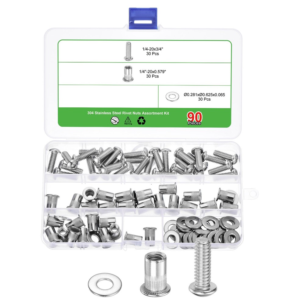 90Pcs Rivet Nut Flat Head, 1/4"-20 Socket Head Cap Screws and Flat Washers