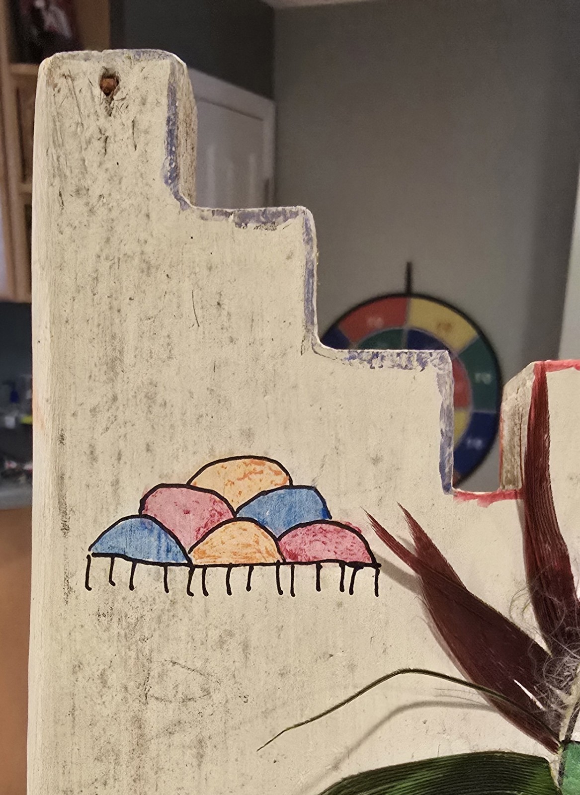 HOPI HEADDRESS TABLITA ORIGINAL PAINT WOOD LEATHER FEATHER SW ART EARLY CARVING