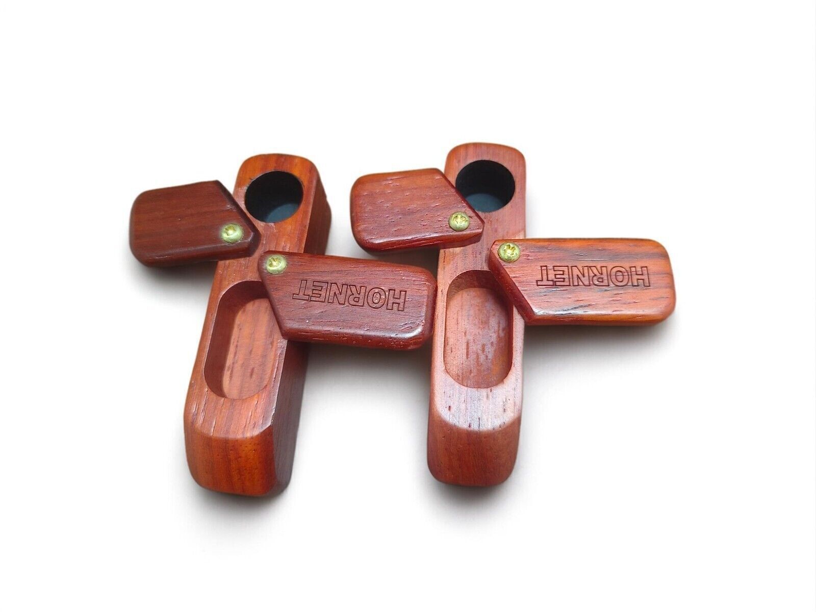 4-Pack Convenient Classic Handmade Wooden Rotary Pipe with Storage Durable