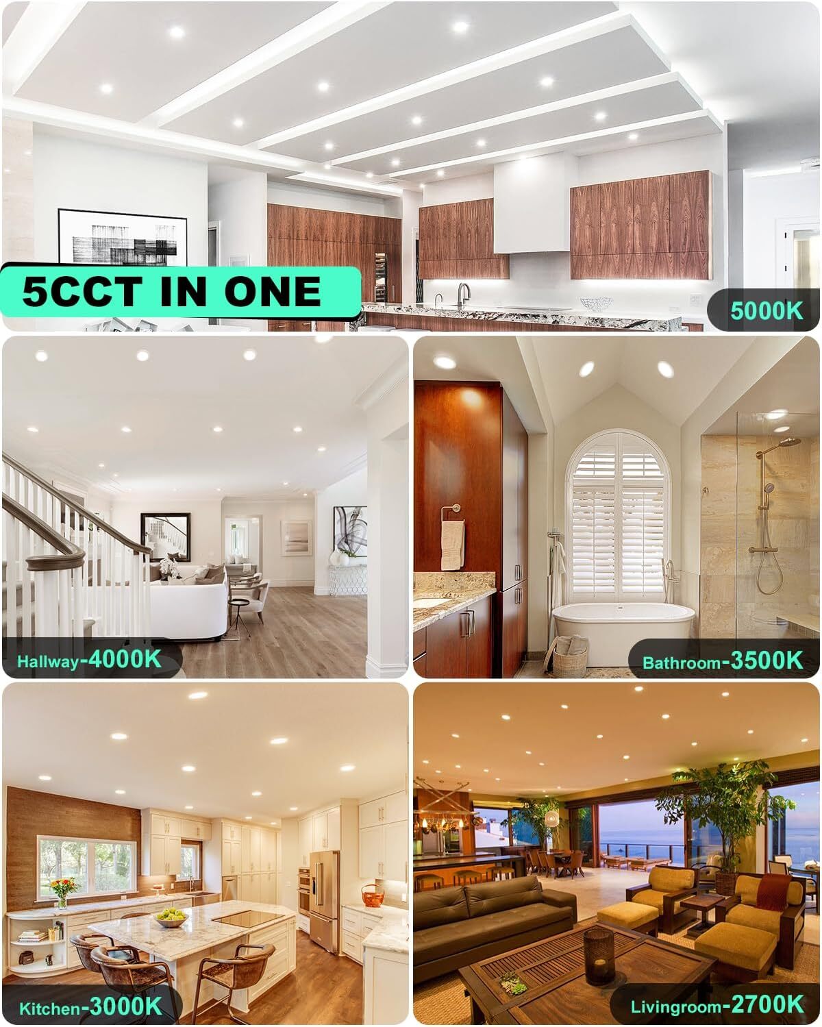 4 Inch 5CCT LED Recessed Ceiling Dimmable Light with Junction Box 2700K-5000K