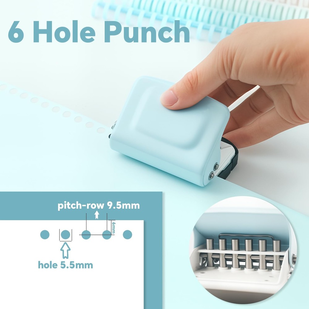 Spiral Binding Machine-Mini 6 Hole Puncher, DIY Creative Book Binder Machine ...