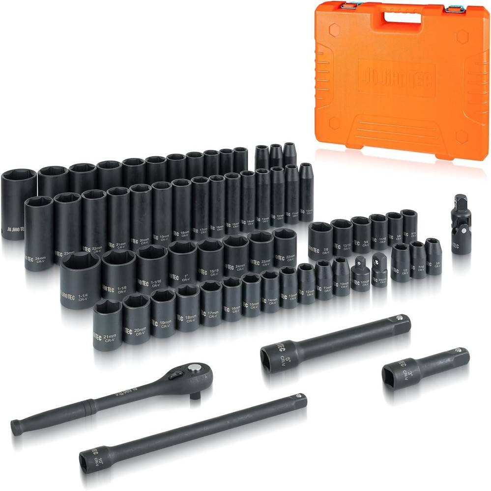 1/2" Drive Master Impact Socket Set, 65 Piece, with Adapters & Ratchet Handle...