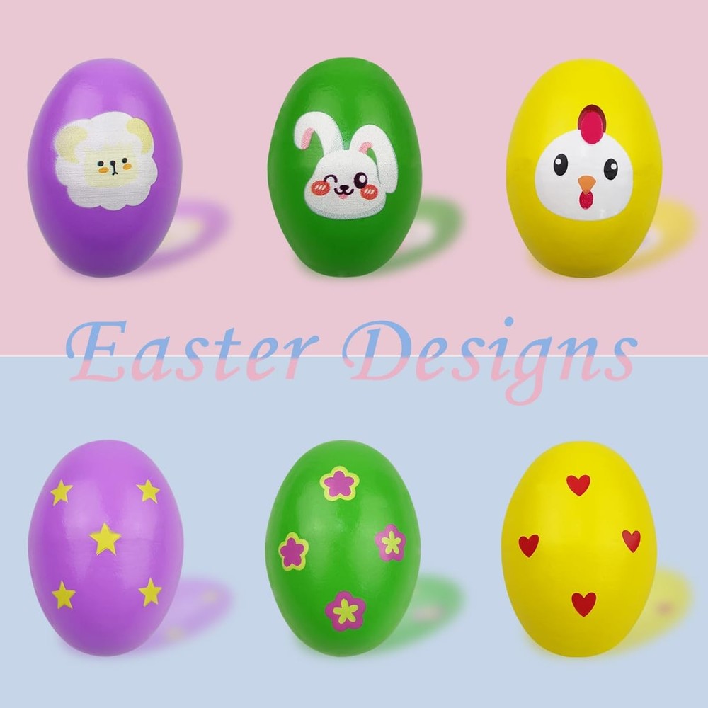 6 Pack Easter Wooden Shake Eggs Percussion Musical Easter Eggs Shakers for To...