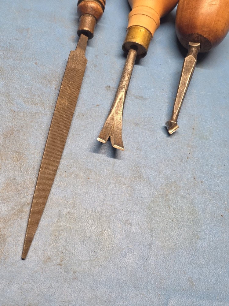 Beautiful Early Handled Tools Tack Puller Marples Countersink And File. Boxwood?