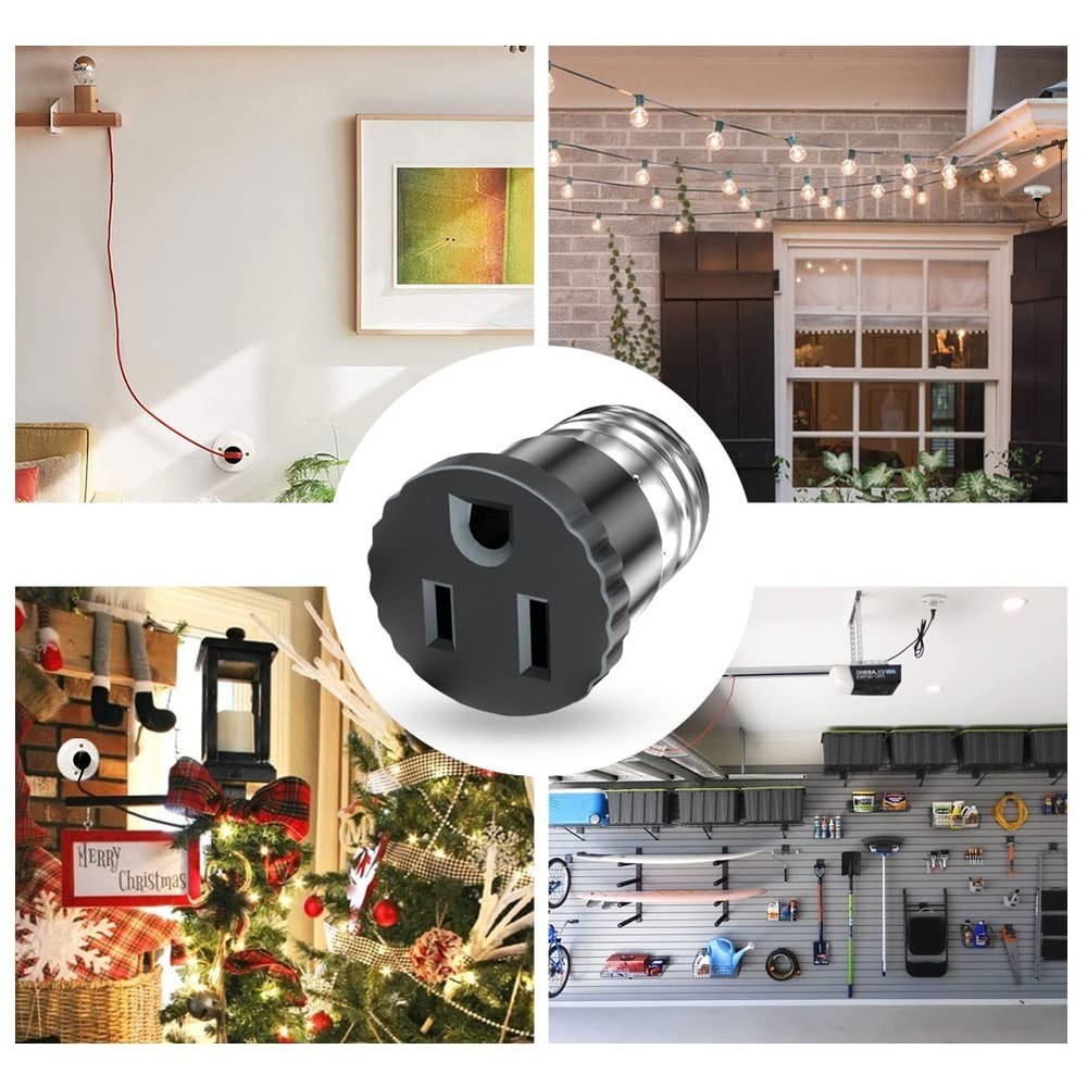 6 Pack, Light Socket to Plug Adapter, Bulb Convert Black