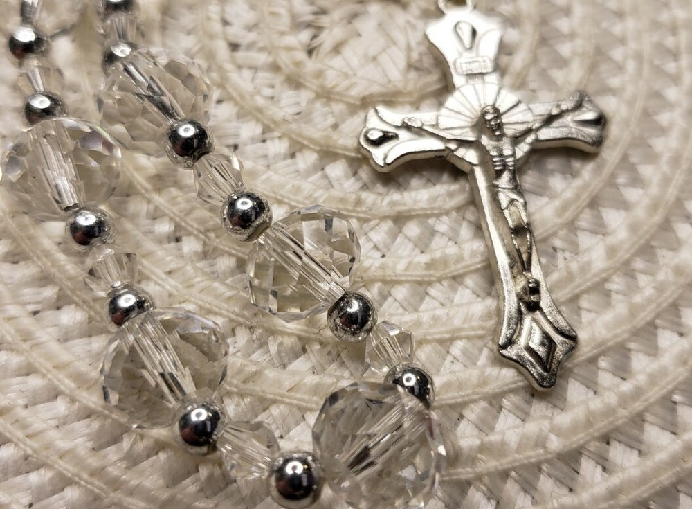 Vintage Rosary Chaplet Clear Beads Christian H80