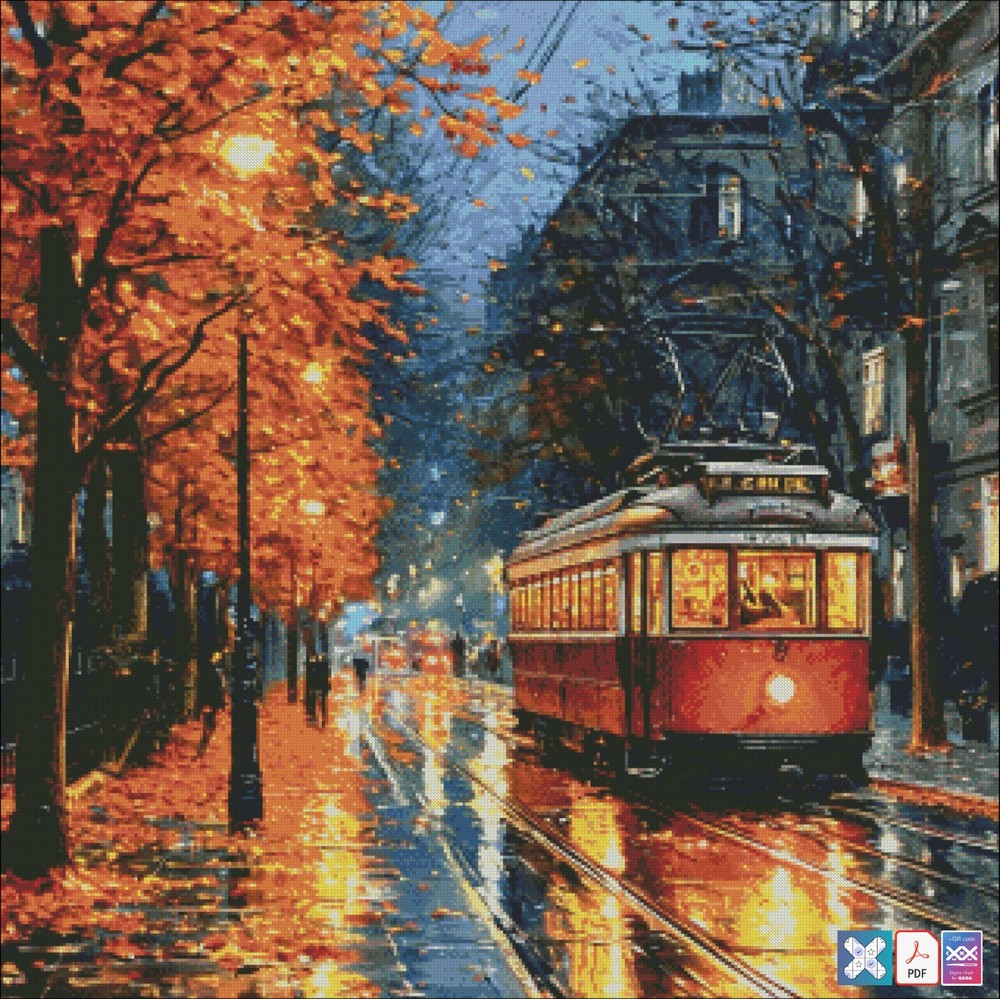 Autumn Tram -2 Chart Counted Cross Stitch Pattern Needlework 765