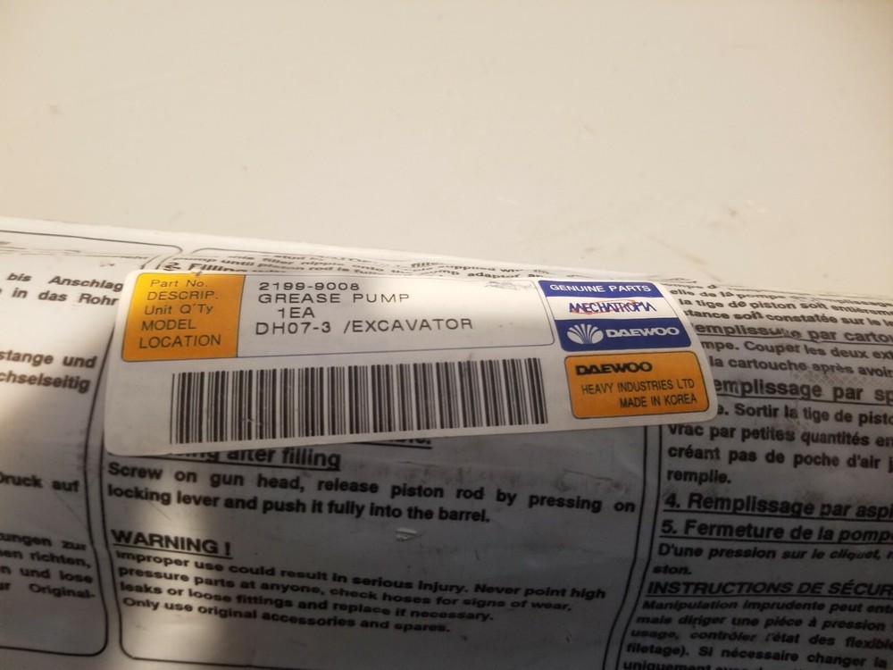 Doosan Grease Gun, 2199-9008