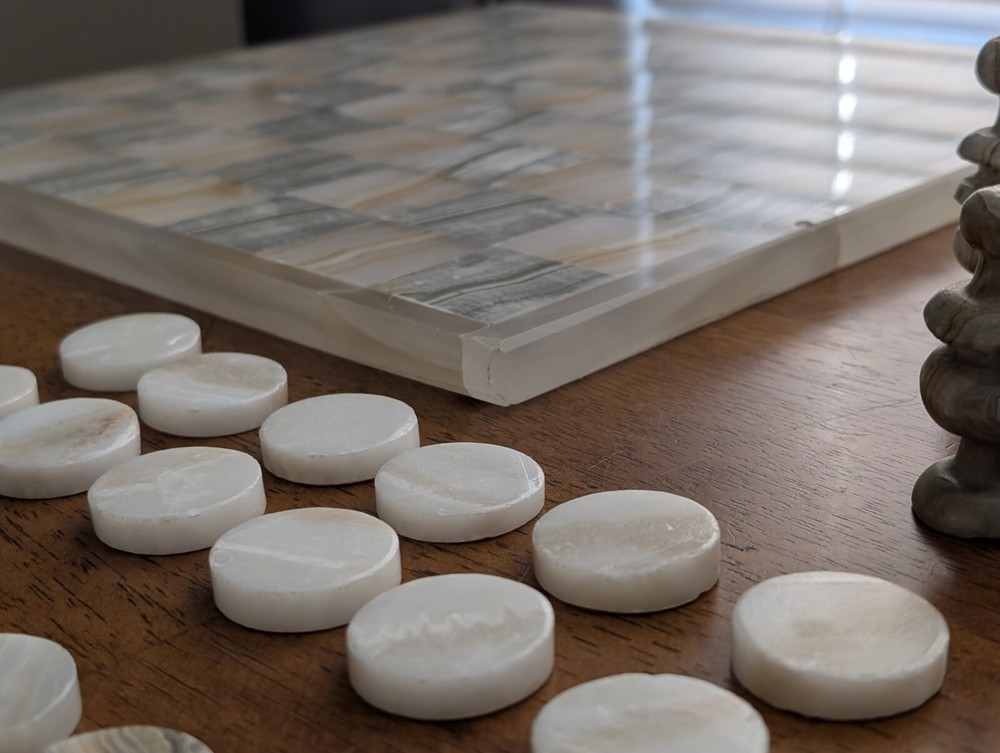 Handmade Onyx Vintage Chess And Checker Board