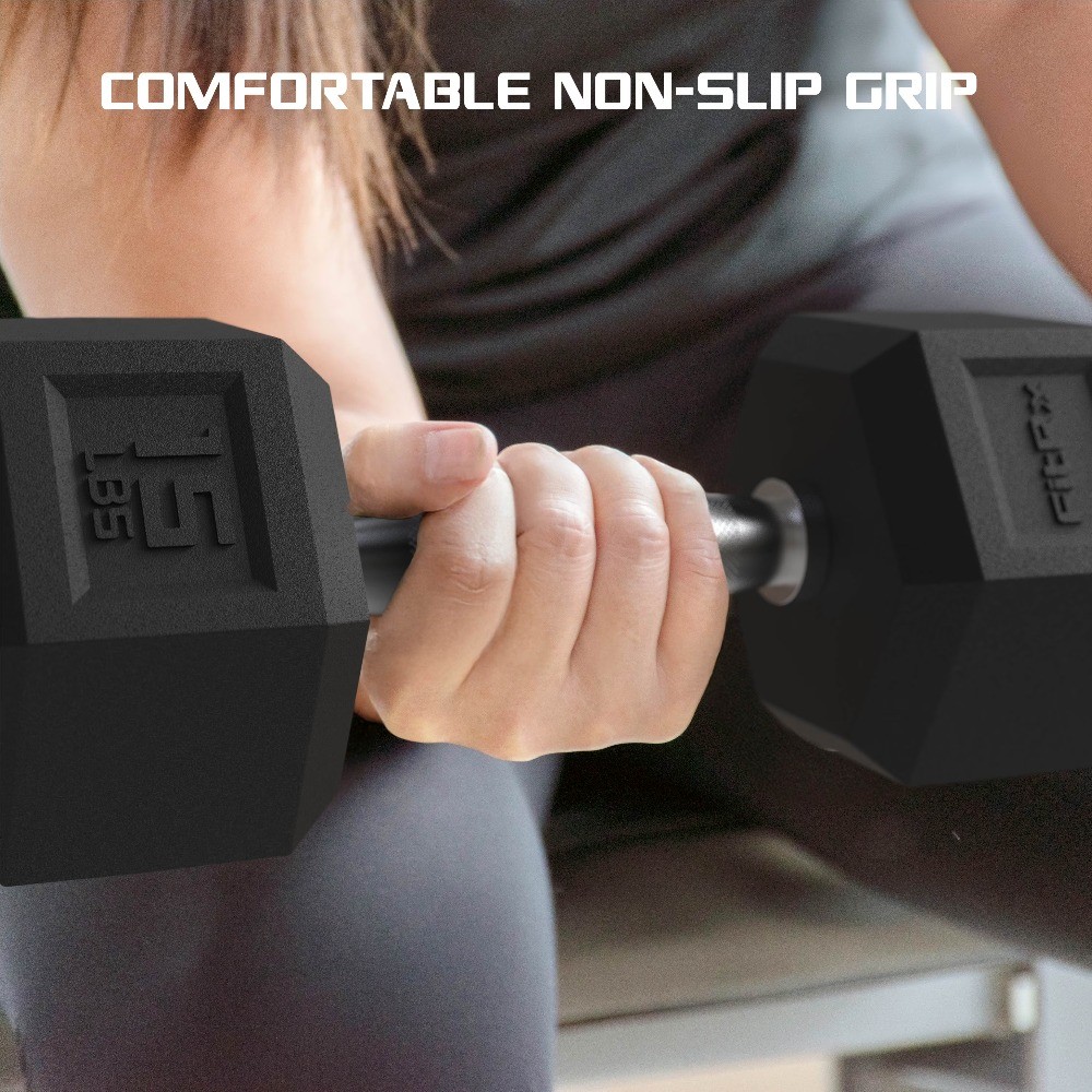 35lbs Rubber Hex Dumbbell – Solid Steel Handle, Durable Rubber Coating