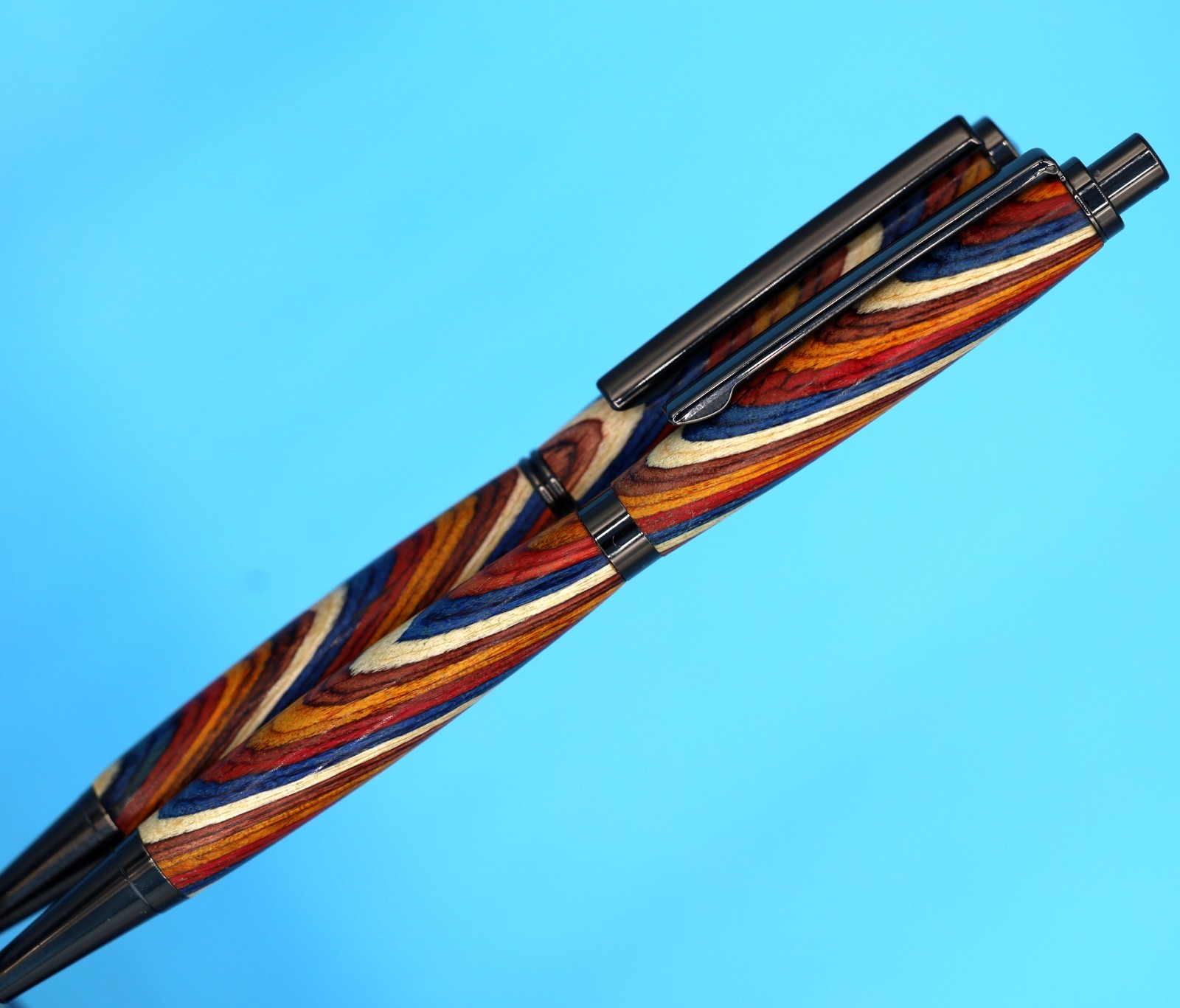 Handcrafted Slimline Pen & Pencil Set in Gun Metal, Color Grain Wood & Zip Case