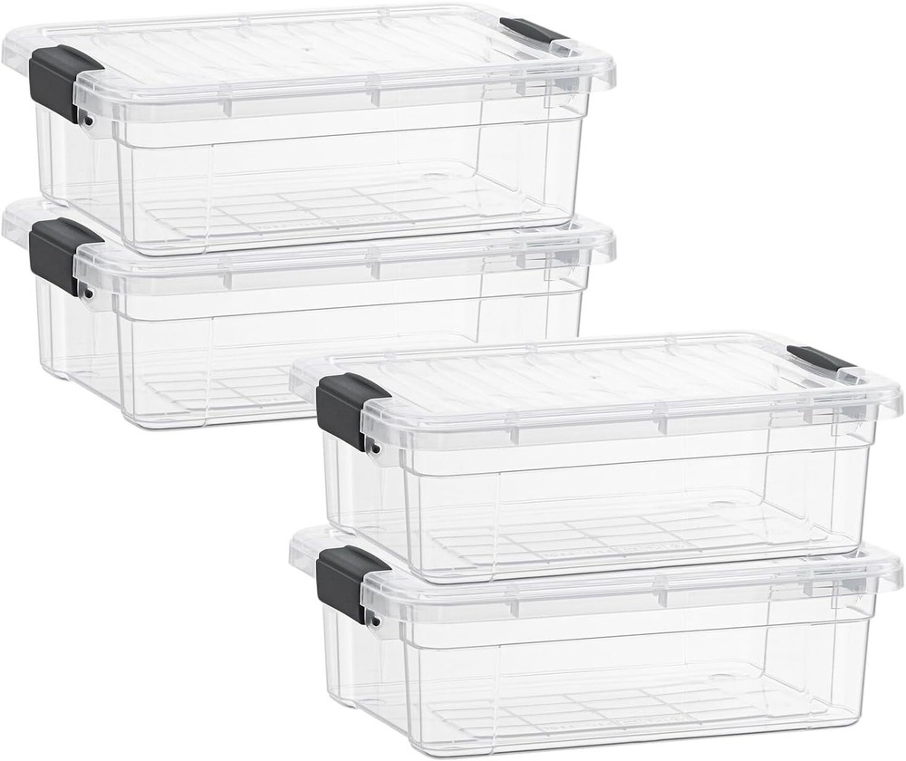 Superio Clear Storage Bins with Lids, 4 Pack- Plastic Storage Boxes - 7.4 Quart
