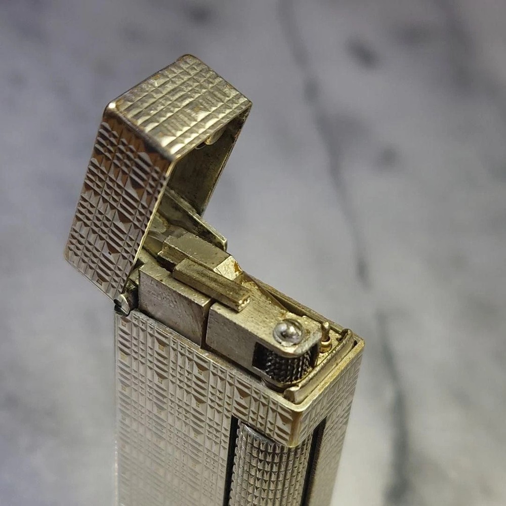Vintage Dunhill Rolla gas lighter Silver lattice pattern working condition