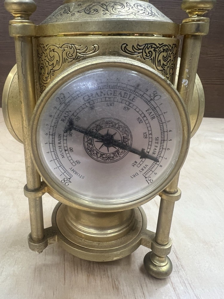 NAUTICAL 3-SIDED BRASS - CLOCK, BAROMETER, THERMOMETER & COMPASS Untested READ