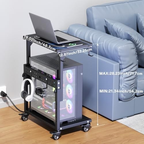 Computer Tower Stand with Power Outlet, 6 Level Height Ajustable PC Tower