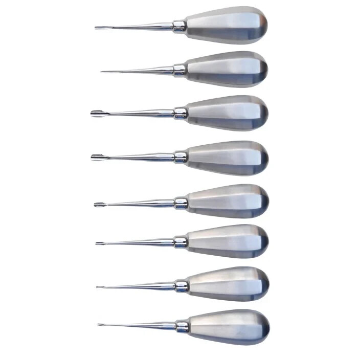 SS Dental Elevator Kit of 8 with Sterilization Cassette (Stubby Handle)