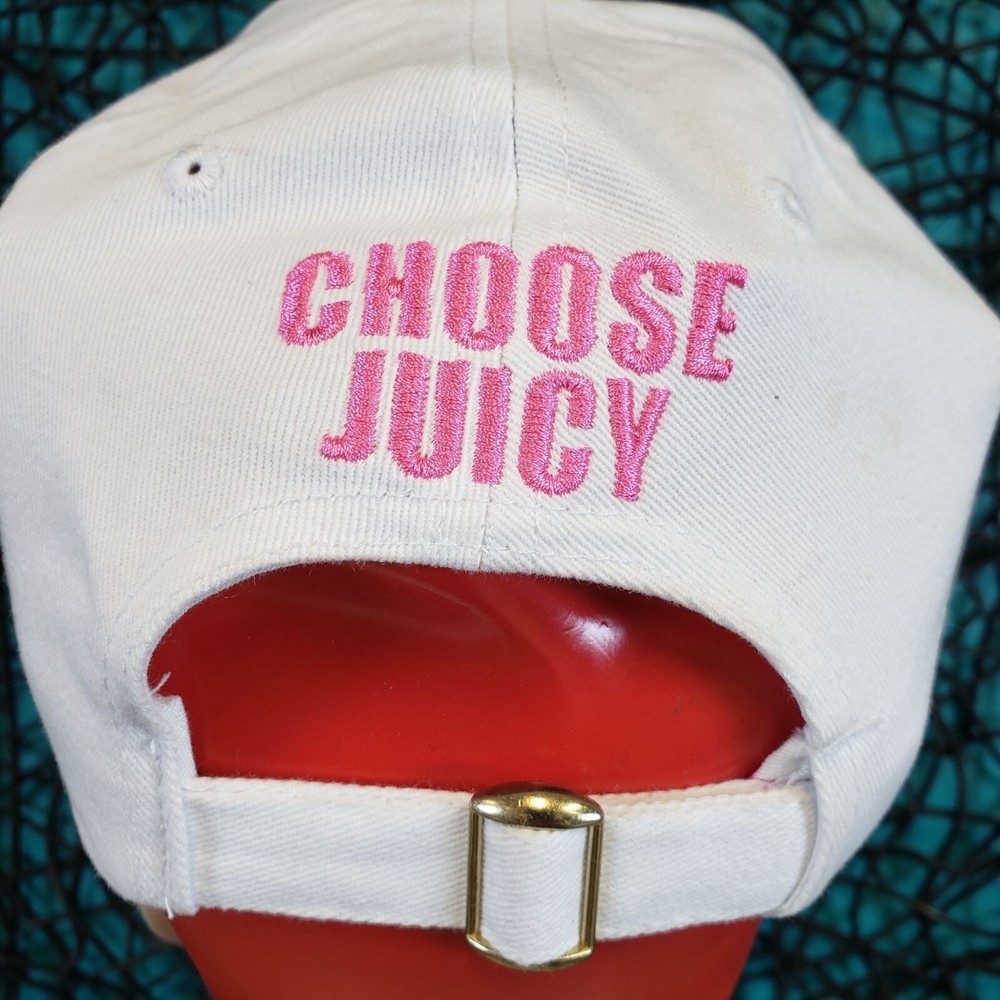 JUICY COUTURE WHITE STRAPBACK HAT CAP BLING SMILEY FACE OSFM