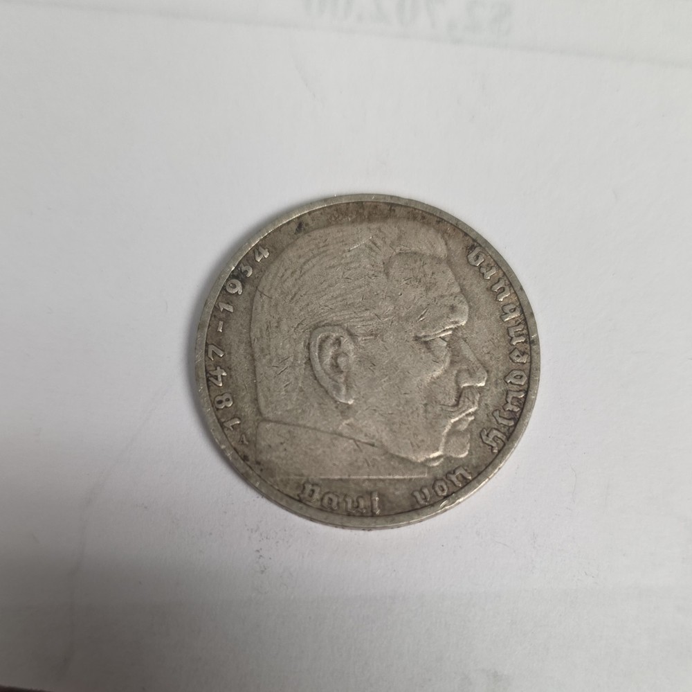 GERMANY THIRD REICH 1937 A 2 REICHSMARK HINDENBURG & Eagle with Swastika SILVER