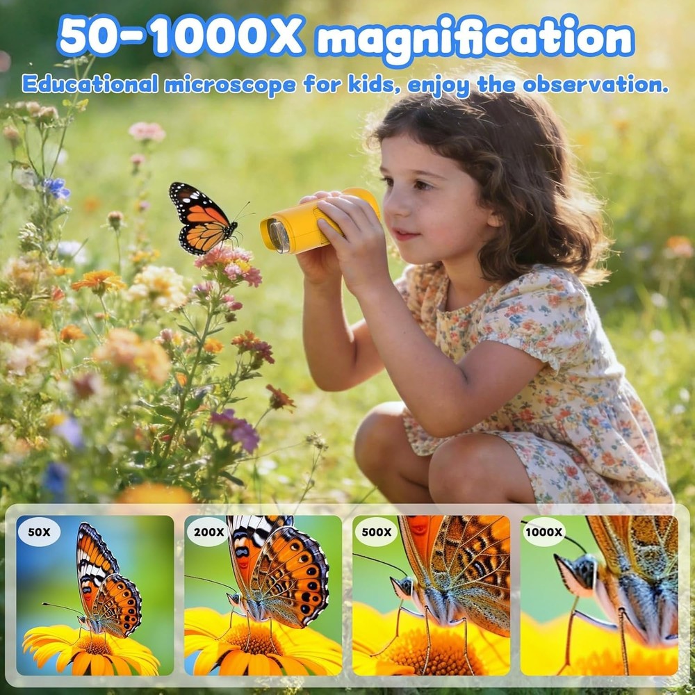 Kids 1000X Pocket Microscope with 8 LED Lights – Portable STEM Learning Tool