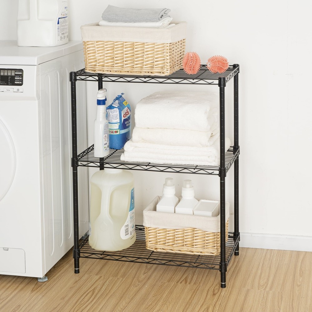Multipurpose 3-Tier Wire Shelving Rack Black 750 lbs Capacity